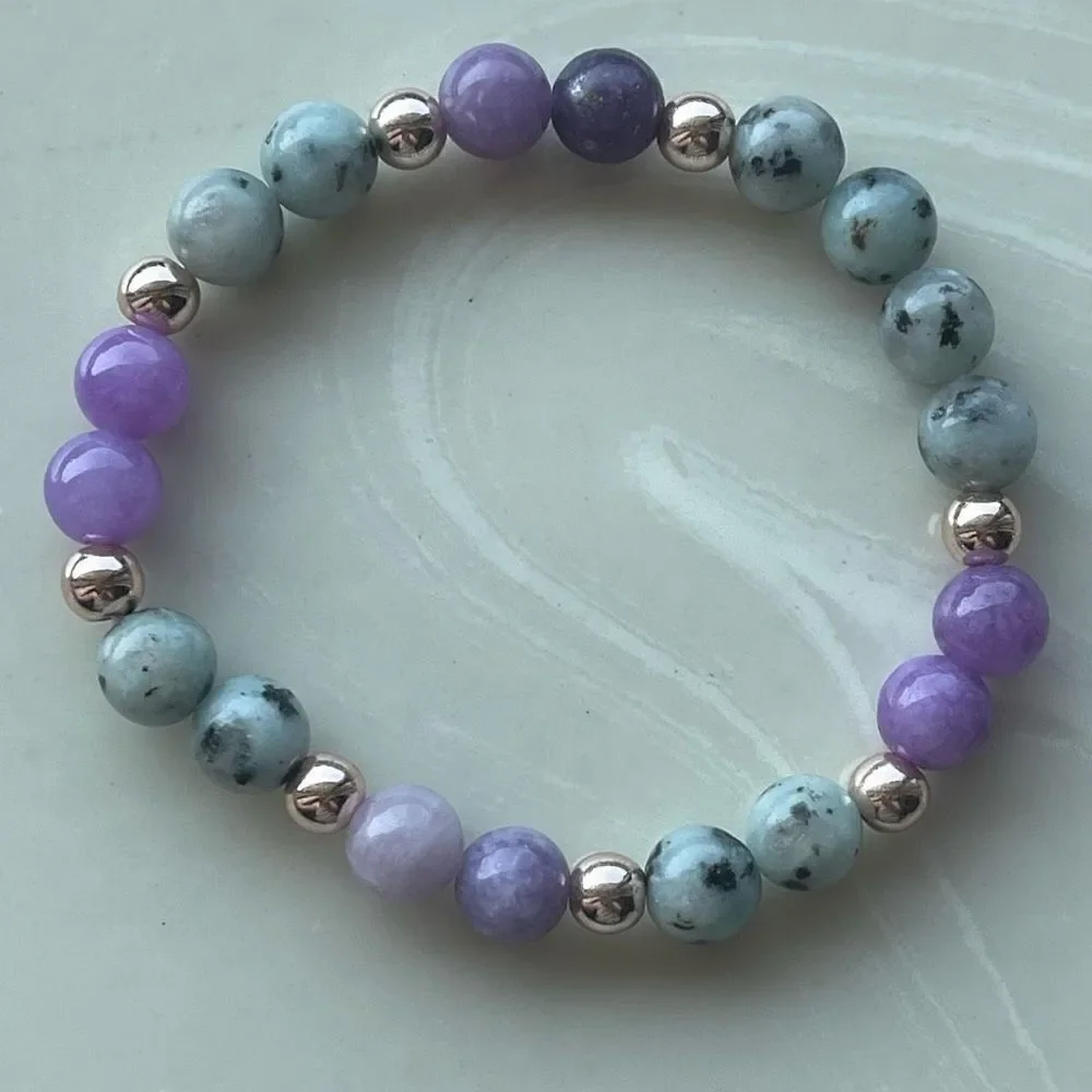 Lepidolite kiwi jasper rose gold tone ONE NEW stretch bracelet crystal stone med
